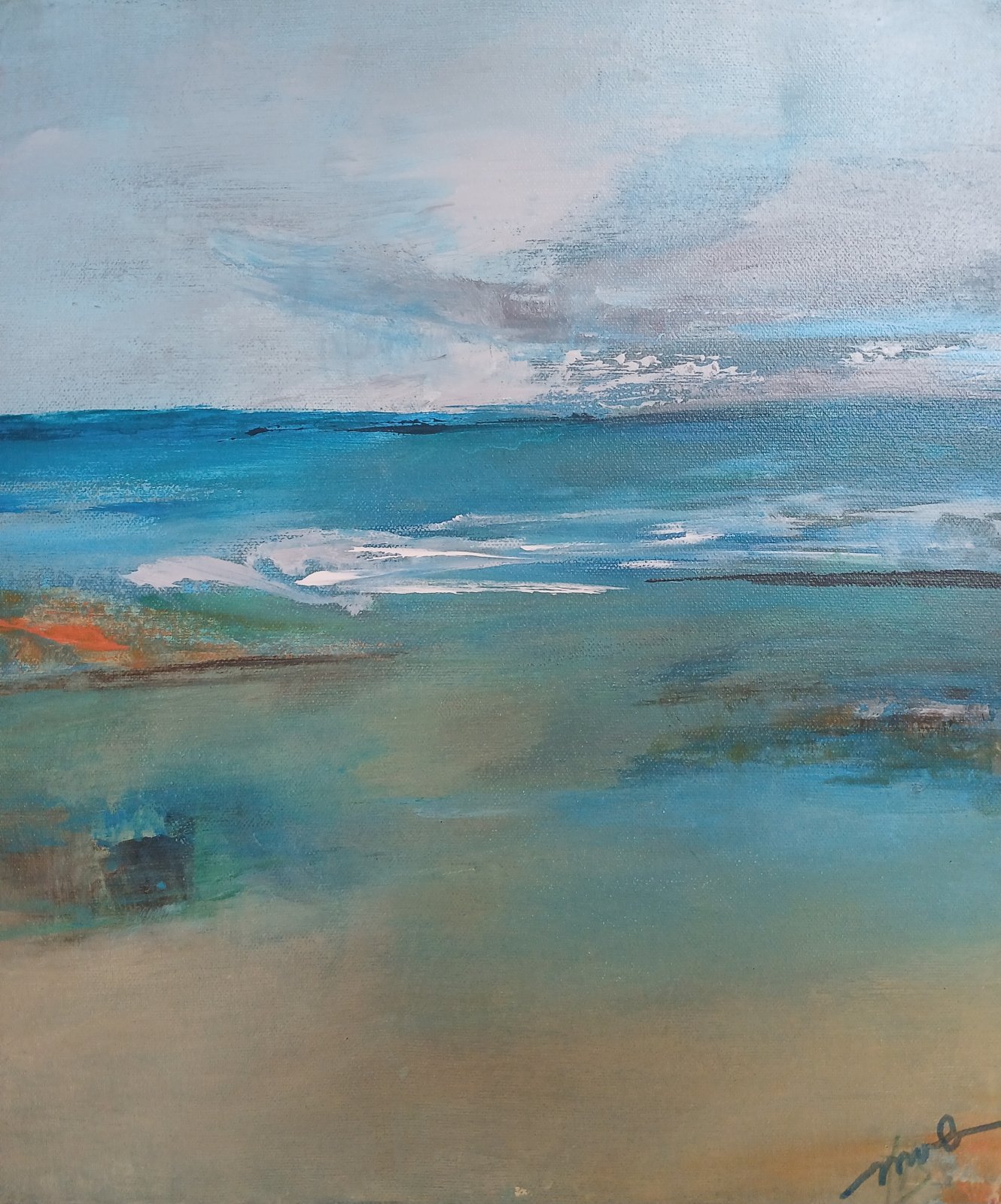 A la plage, acrylique 40 × 40 cm